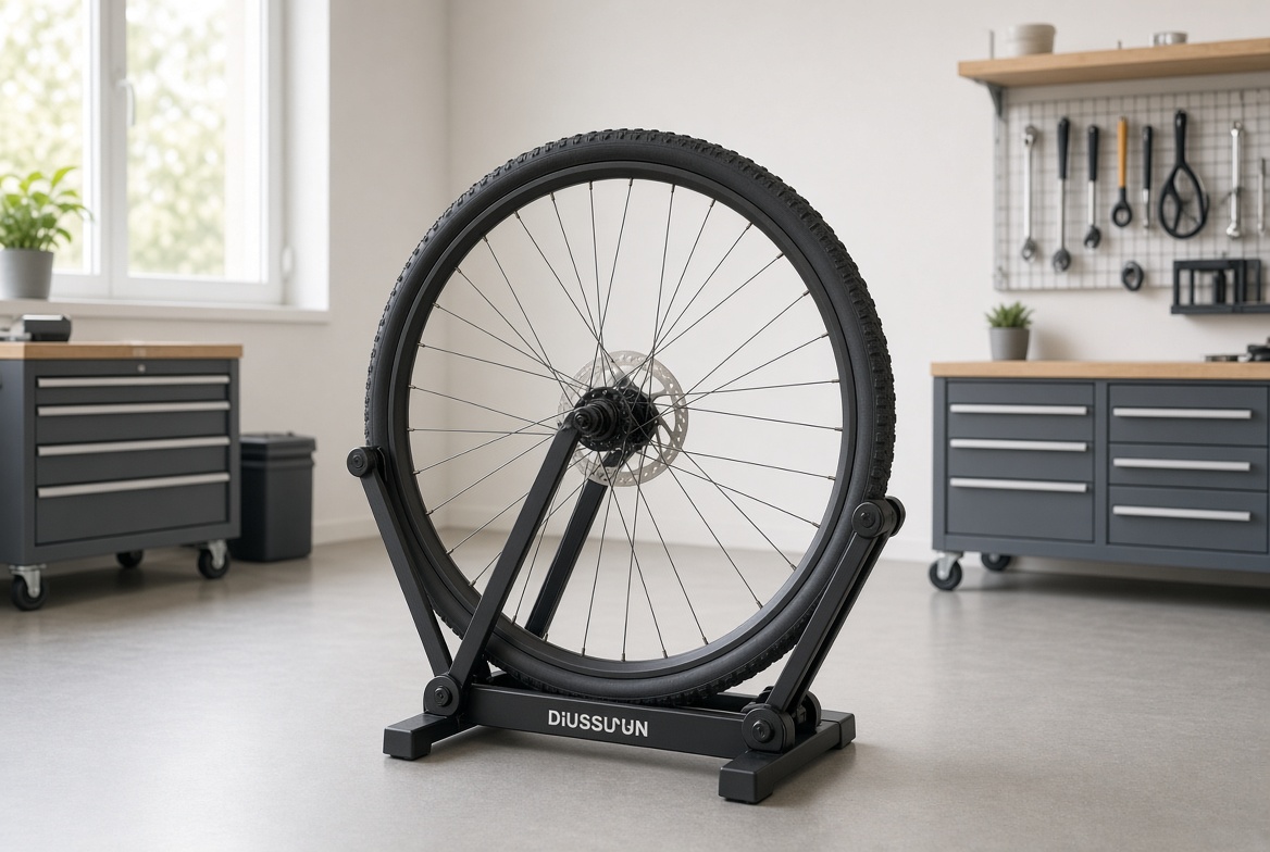 Wheel on truing stand in workshop